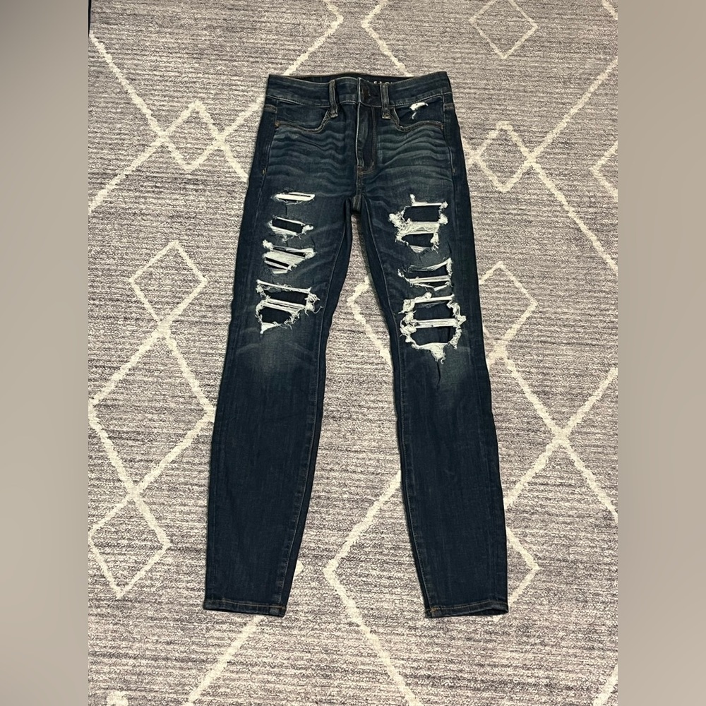 American Eagle Next Level Stretch Dark Ripped Jeans 00 Short